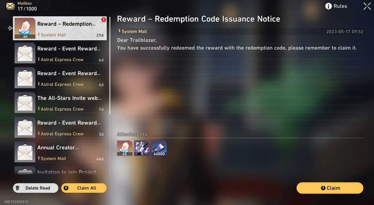 Honkai Star Rail Codes