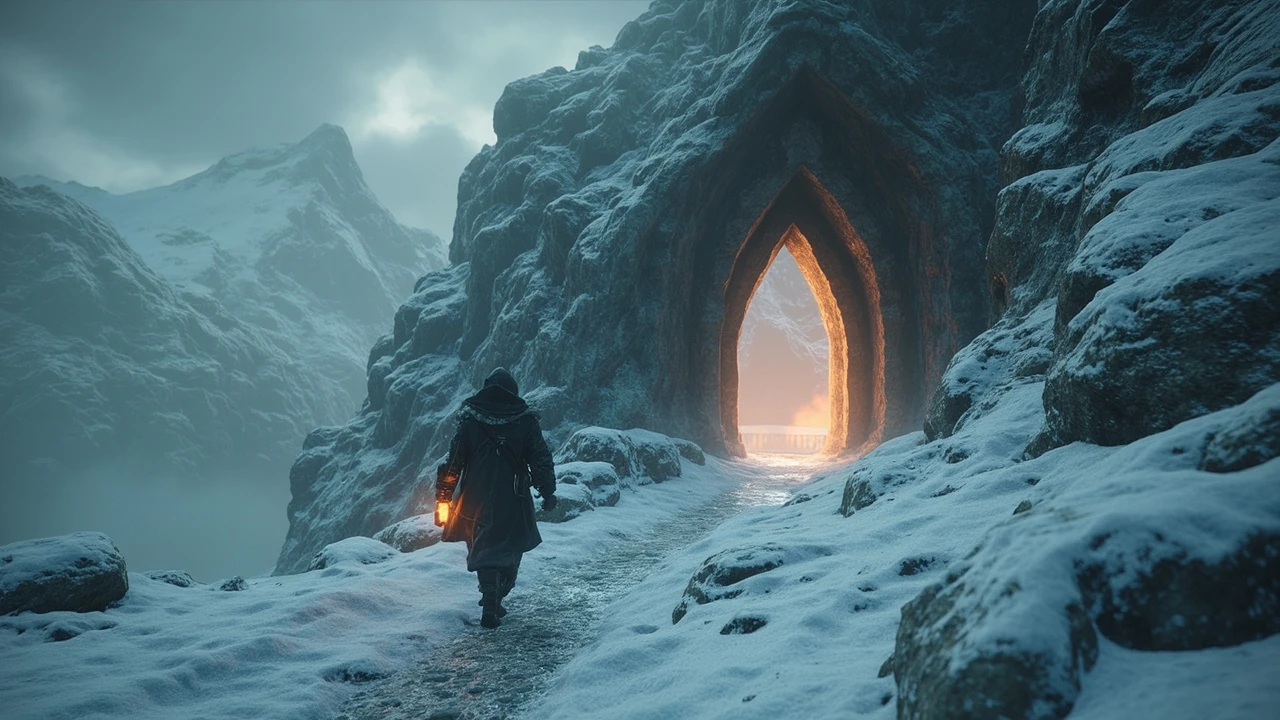 Shee Venath shrine in Zelda Tears of the Kingdom on a snowy ridge